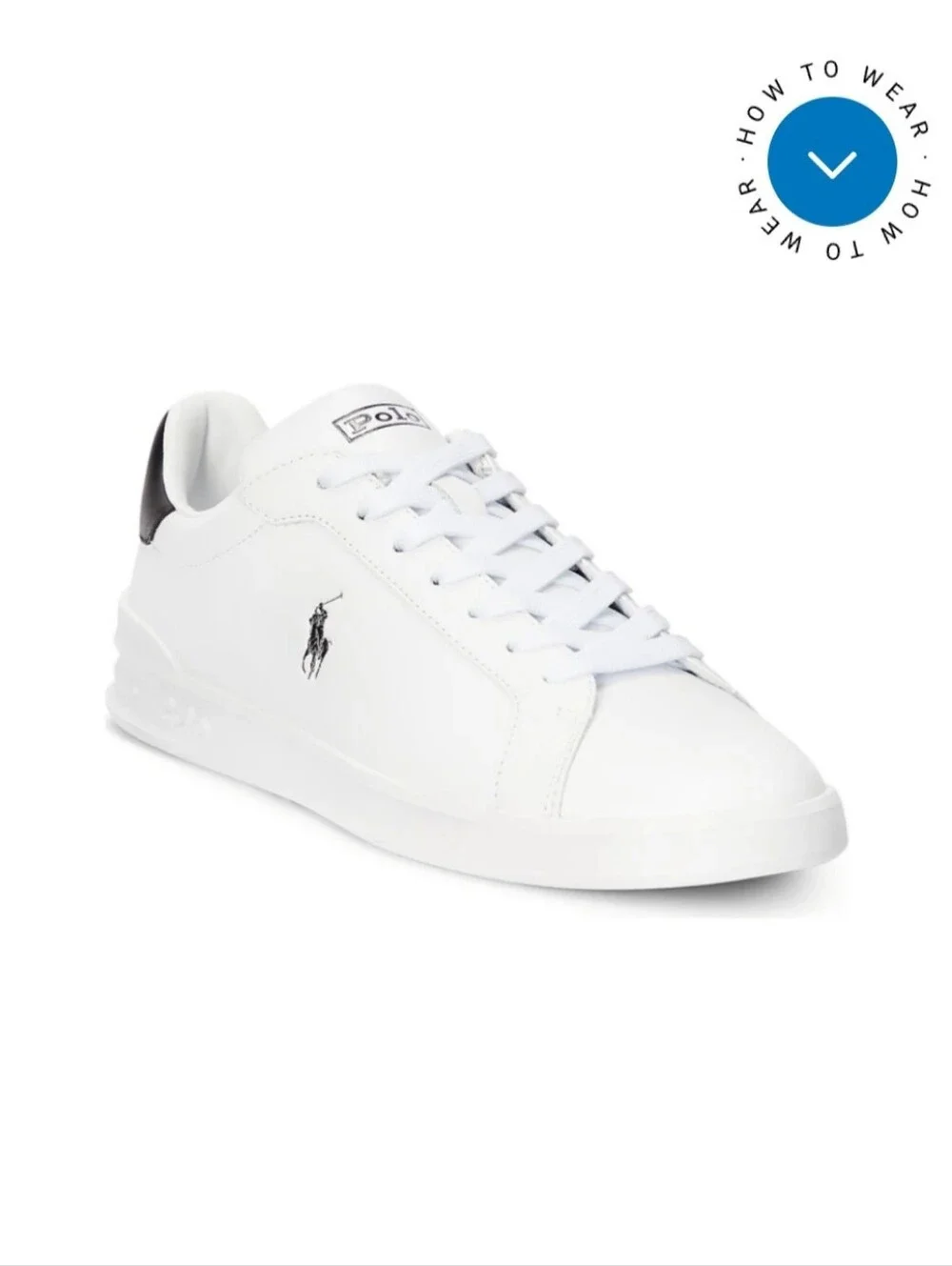 Polo Ralph Lauren Heritage Court White Low Top Leather Sneakers Black Heel 10.5